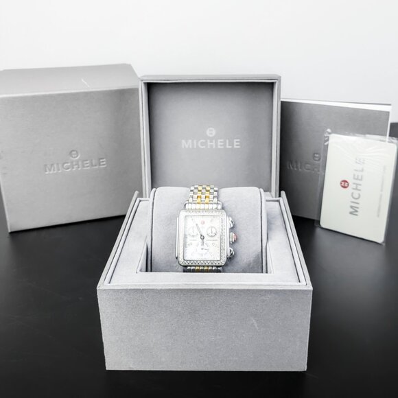 Michele Deco Diamond Dial Mother-of-Pearl White Chronograph SAME DAY SHIP! - Picture 2 of 8